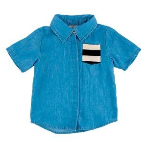 Miki Miette Boys Like New Nordstrom Denim Button Down Shirt Striped Pocket 6